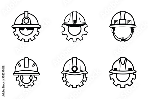 Worker helmet icon bundle set in silhouette style vector