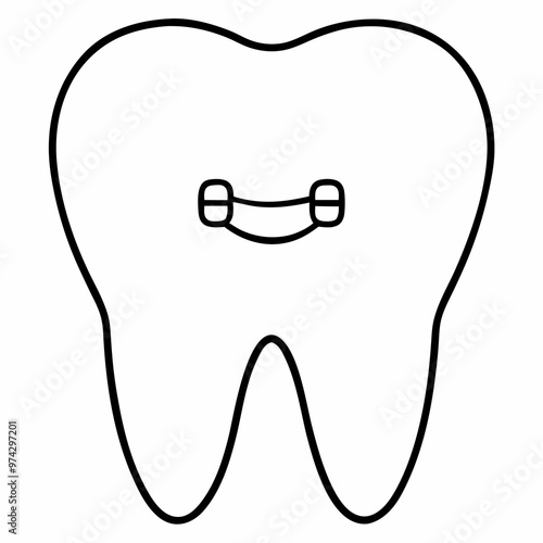 tooth with braces outline coloring book page line art drawing