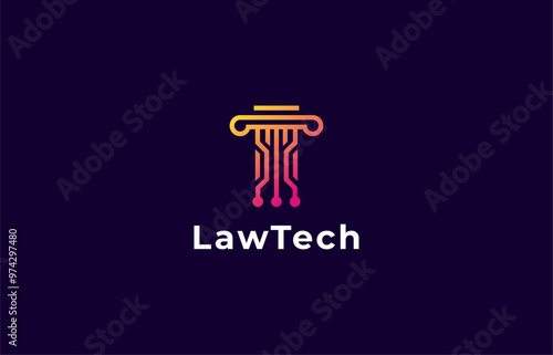 Logo Law Pillar technology circuit. Tech, apps, modern. Editable file