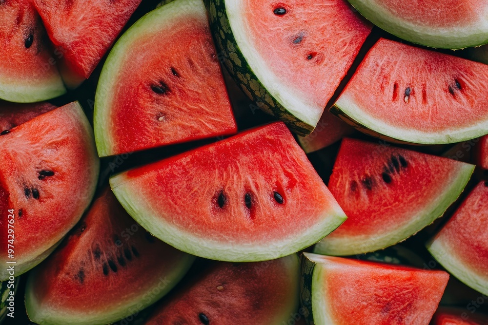 Large juicy ripe red watermelon slices , ai Large juicy ripe red watermelon slices , ai