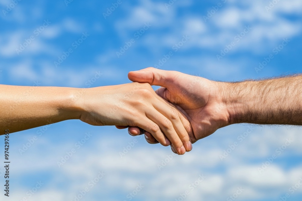 Two Hands Reaching Out Against a Sky Two Hands Reaching Out Against a Sky