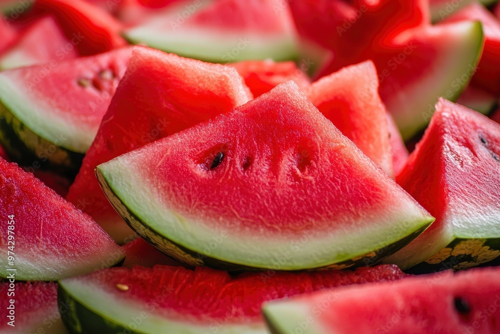Large juicy ripe red watermelon slices , ai Large juicy ripe red watermelon slices , ai