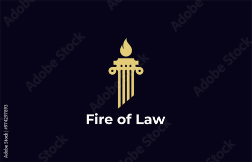 Logo Law Pillar and Torch fire. Justice, law firm and judge. Editable file