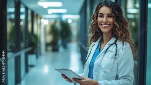 Smiling Female Doctor Holding Tablet