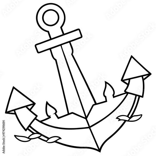 torn ship anchor outline coloring book page line art drawing photo