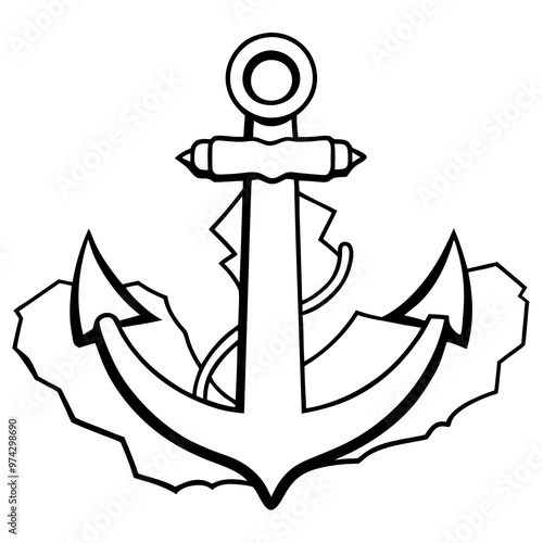 torn ship anchor outline coloring book page line art drawing photo