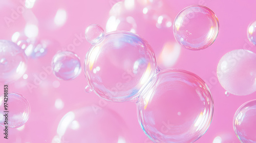 Wallpaper Mural Aesthetic transparent soap bubbles floating on a pastel pink background. Detergents and cleaning products. Generative AI Torontodigital.ca