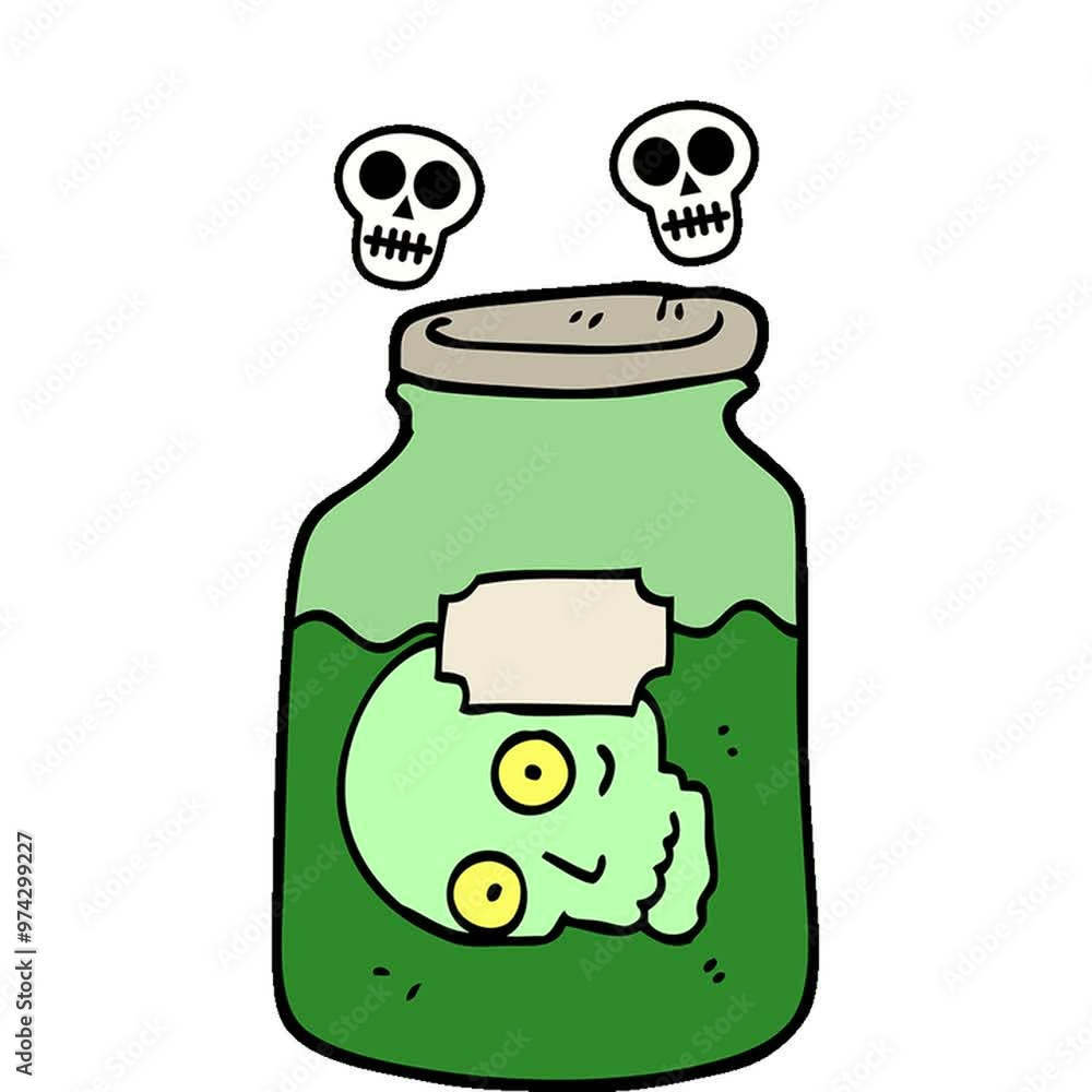 hand drawn doodle style cartoon head in jar hand drawn doodle style cartoon head in jar