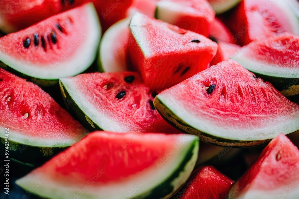 Large juicy ripe red watermelon slices , ai Large juicy ripe red watermelon slices , ai