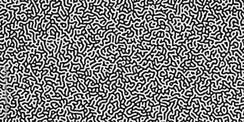 Turing reaction diffusion monochrome seamless pattern with chaotic motion .Linear design with biological shapes. Organic lines in memphis. abstract turing organic wallpaper background .	
