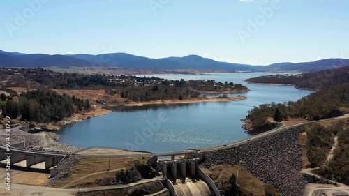 Snowy River Jindabyne lake by Jindabyne dam in Snowy Mountains of Australia 4k.
