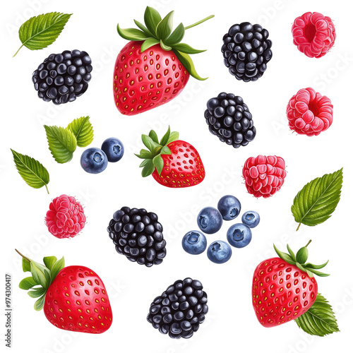 Vibrant Collection of Ripe Berries on isolated transparent cutout PNG Background