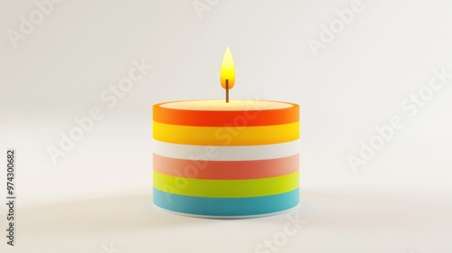 Striped Candle With a Flame