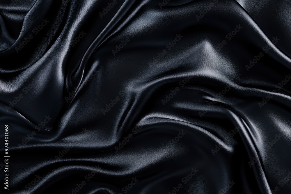Obraz premium Black gray satin dark fabric texture luxurious shiny that is abstract silk cloth panorama background with patterns soft waves blur beautiful , ai