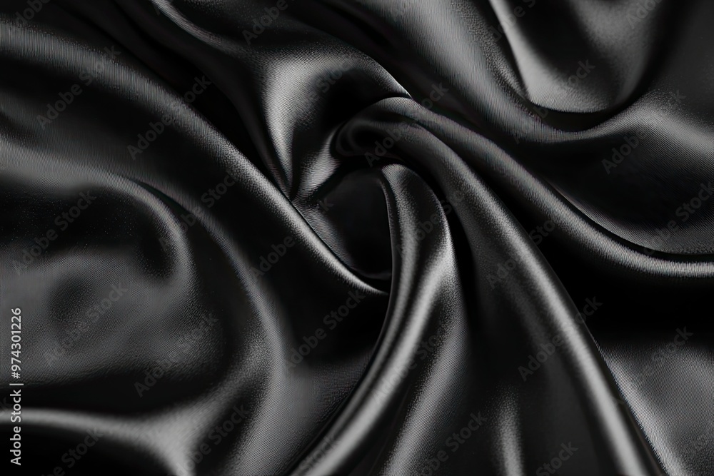 Fototapeta premium Black gray satin dark fabric texture luxurious shiny that is abstract silk cloth panorama background with patterns soft waves blur beautiful , ai