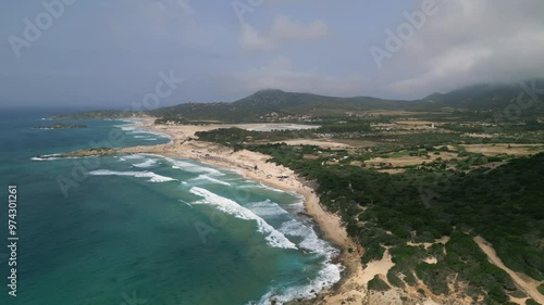 Wallpaper Mural Aerial dolly orbit in Chia, Sardinia, Italy with view of Campana Dune Beach. Beautiful seascape. 4K Drone Video. Aerial Shot. Torontodigital.ca