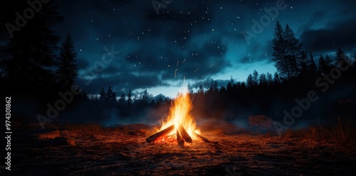 A fire burns in the distance on a cold, dark night, serving as a beacon to guide lost travelers through the wilderness