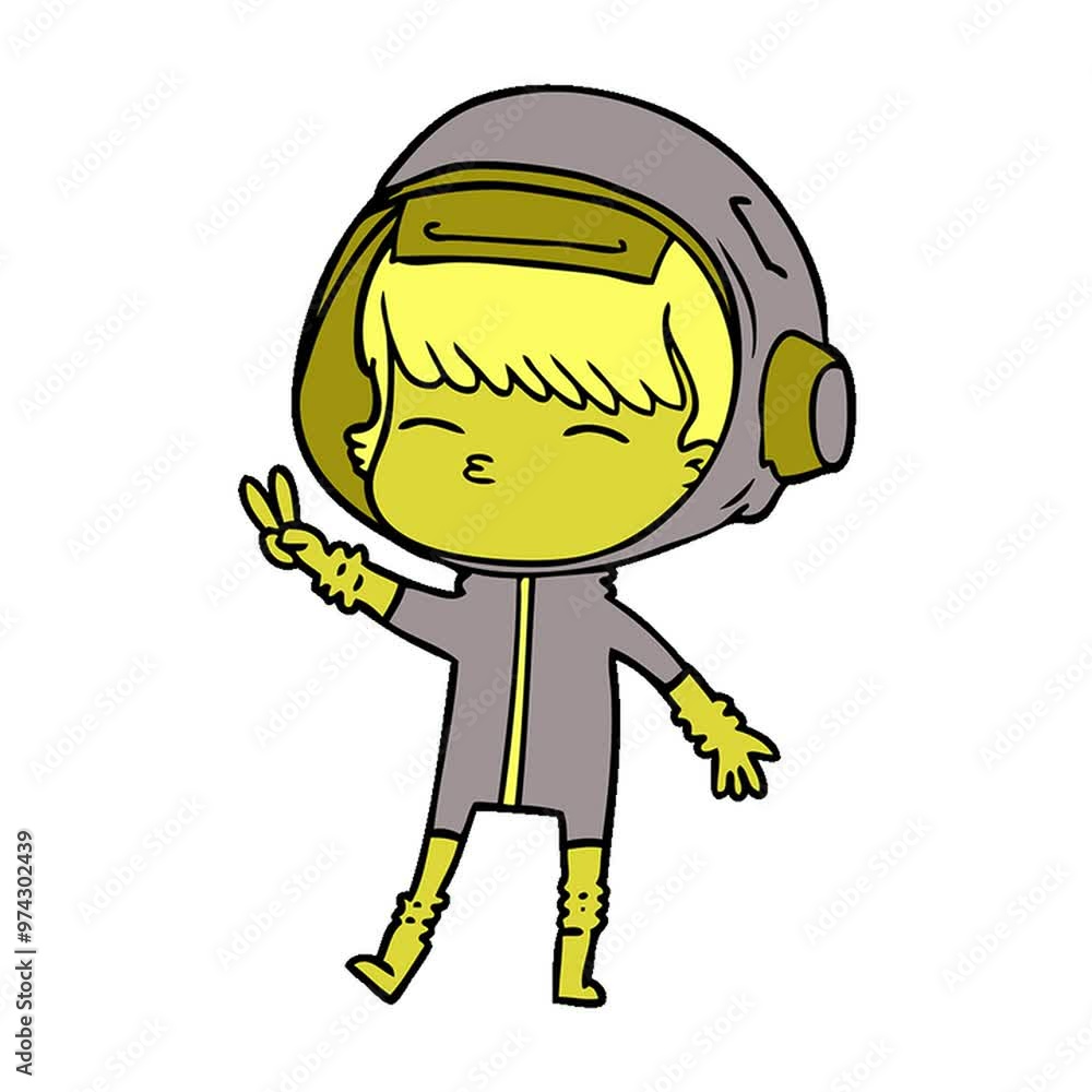 cartoon spacegirl making peace sign cartoon spacegirl making peace sign
