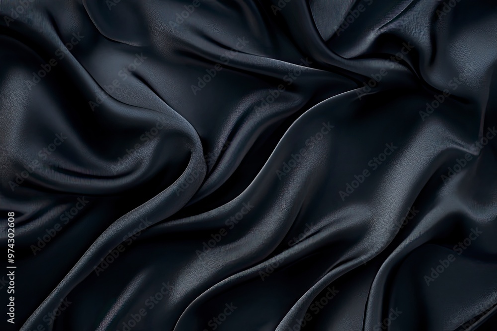 Fototapeta premium Black gray satin dark fabric texture luxurious shiny that is abstract silk cloth panorama background with patterns soft waves blur beautiful , ai