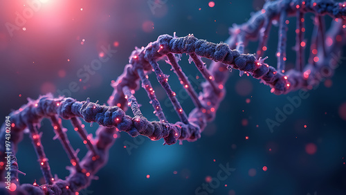 DNA Strand in the Background of Blue