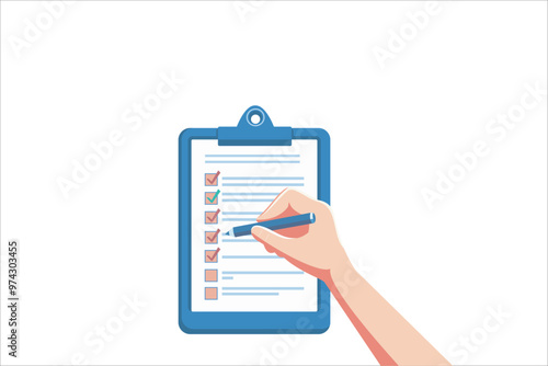 Checklist on clipboard vector illustration. Businessman doing check marks on checklist Clipboard and agreement. businessman, checklist, business checklist, check box. vector illustration.
