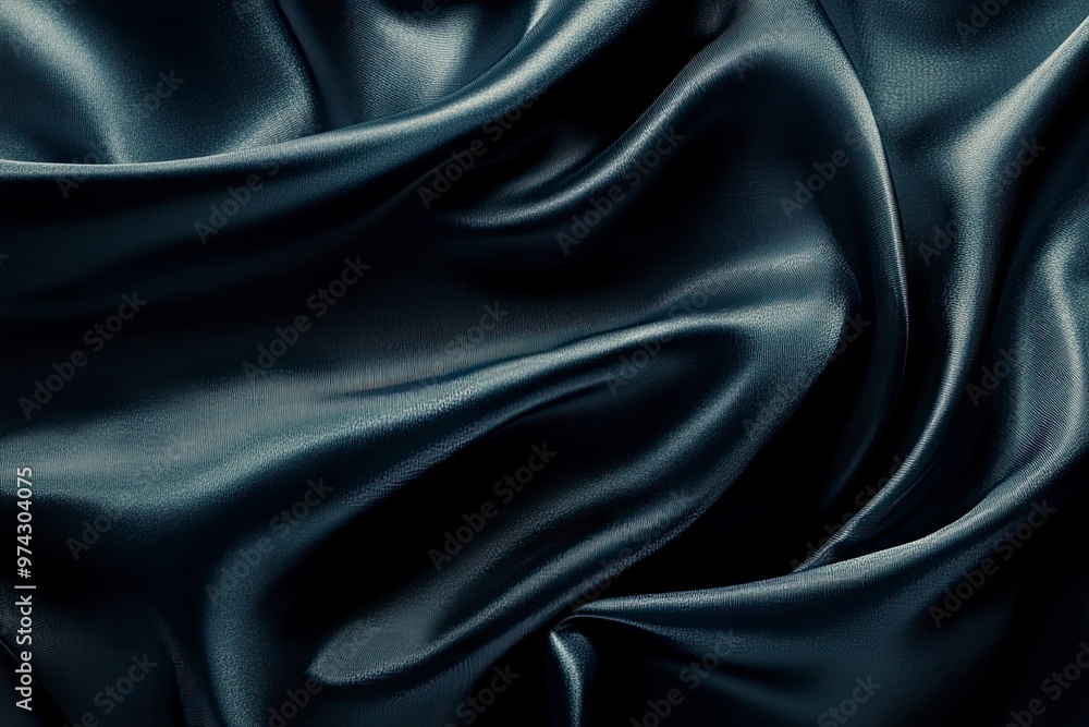 Fototapeta premium Black gray satin dark fabric texture luxurious shiny that is abstract silk cloth panorama background with patterns soft waves blur beautiful , ai