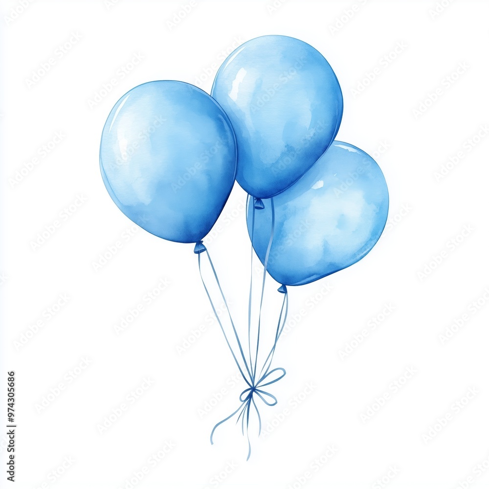 Three vibrant blue balloons floating together on a white background in a cheerful decoration setting Three vibrant blue balloons floating together on a white background in a cheerful decoration setting