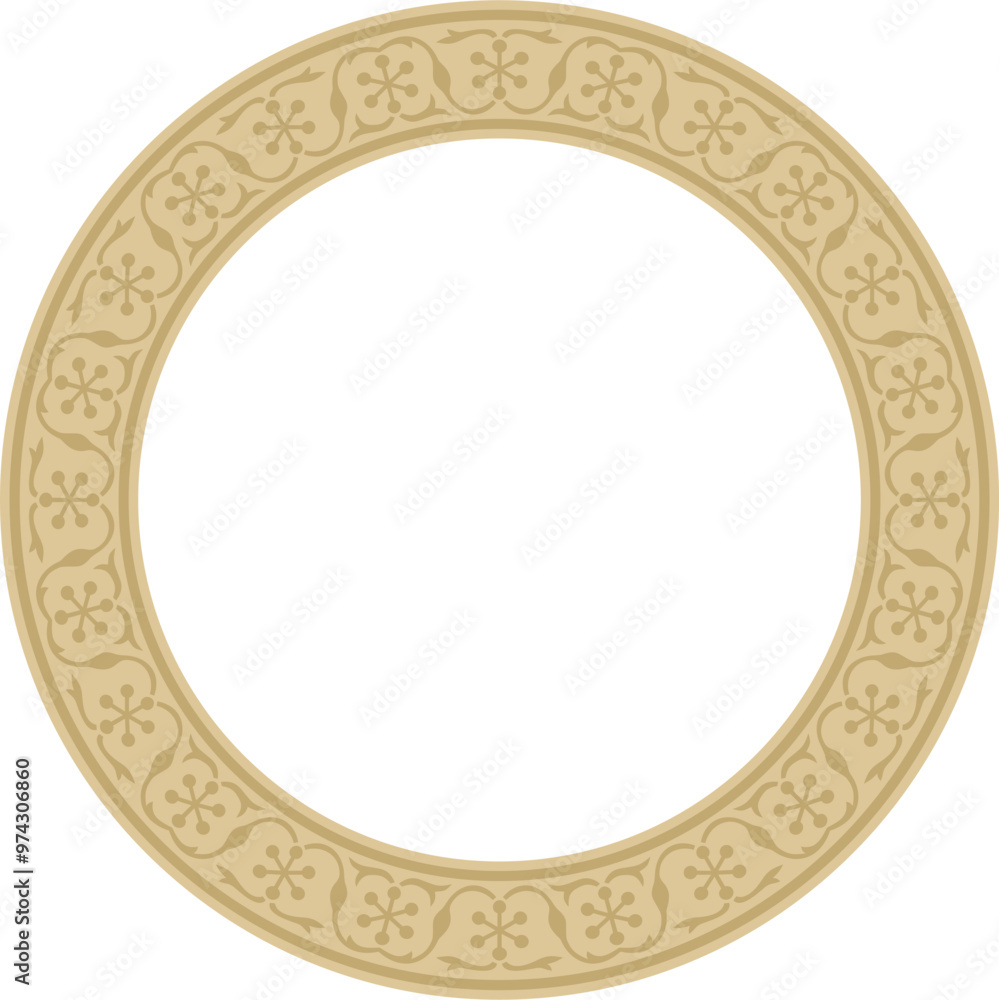 Vector round golden national Persian ornament. Circle, ring, frame, border, ethnic pattern of the peoples of Iran, Iraq, Tajikistan Vector round golden national Persian ornament. Circle, ring, frame, border, ethnic pattern of the peoples of Iran, Iraq, Tajikistan