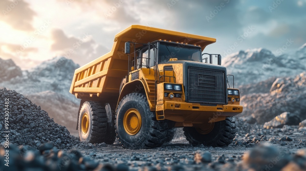 a dump truck, fully loaded with gravel, on a construction site a dump truck, fully loaded with gravel, on a construction site