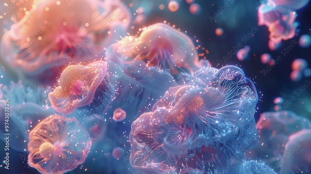 Glowing Jellyfish in the Deep Sea: A Surreal Underwater Fantasy Glowing Jellyfish in the Deep Sea: A Surreal Underwater Fantasy