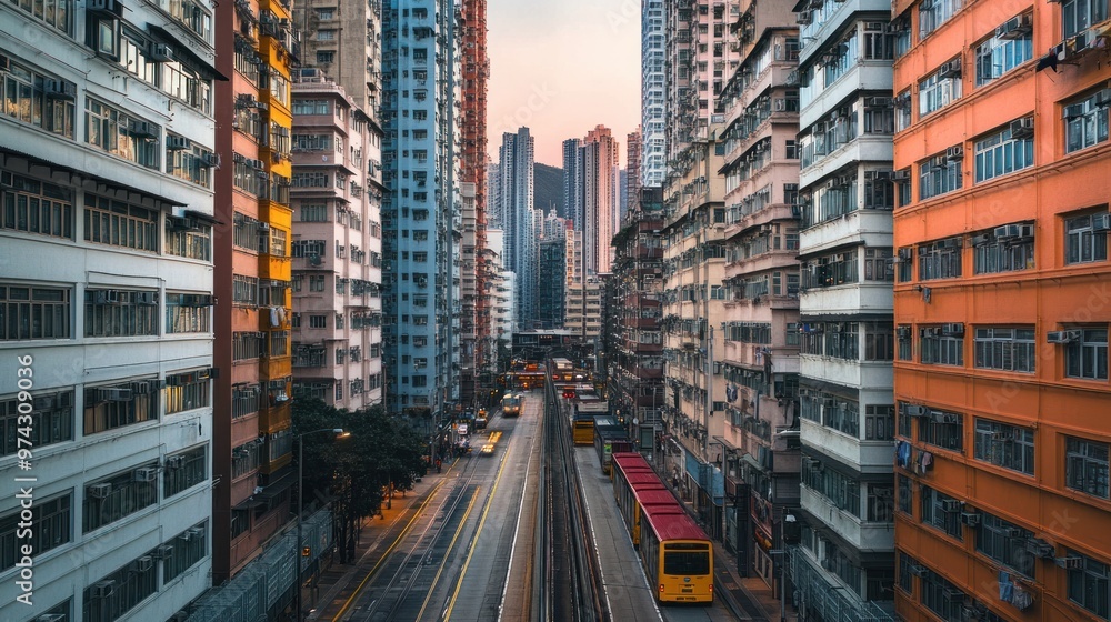 Obraz premium Urban Cityscape of Hong Kong with a Tram