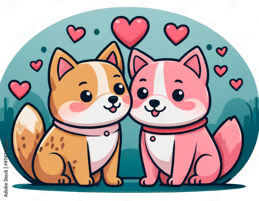 Illustration of two Shiba Inu dogs in love on Valentine's Day Illustration of two Shiba Inu dogs in love on Valentine's Day