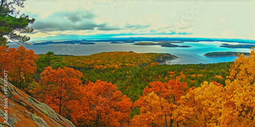 Overhead Perspective of New England in Autumn with Brilliant Fall Foliage