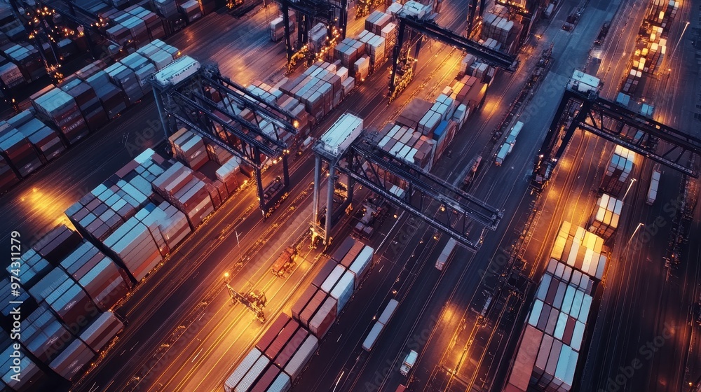 Aerial View of Bustling Freight Train Yard at Night Aerial View of Bustling Freight Train Yard at Night