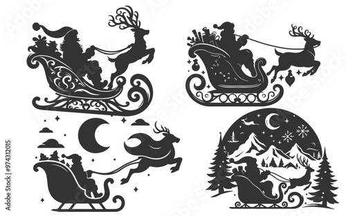 santa s sleigh silhouette vector template on white background vector template
