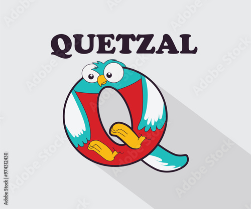 Funny cute alphabet quetzal icon