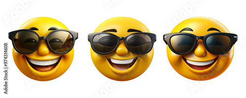 Fototapeta set of smiling face with sunglasses emoji on white background. 3d emoticon