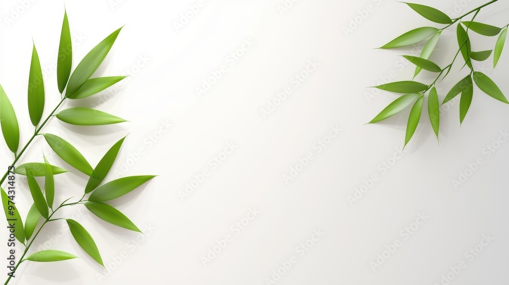 Green Bamboo Leaves on White Background Green Bamboo Leaves on White Background