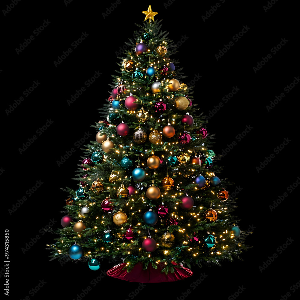 Obraz premium Christmas Tree Isolated on Transparent Background, Decorated Christmas Tree PNG 