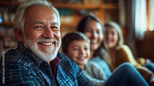 Happy Grandfather Enjoying Family Time at Home