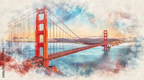 Golden Gate Bridge Watercolor.