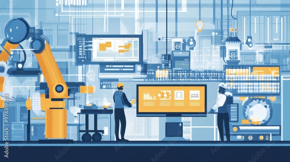 Fototapeta premium Automated Factory Robotic Process in Modern Manufacturing Facility