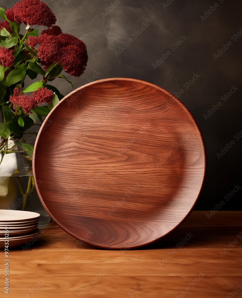 A wooden tray placed on a wooden floor in the kitchen. A wooden tray placed on a wooden floor in the kitchen.