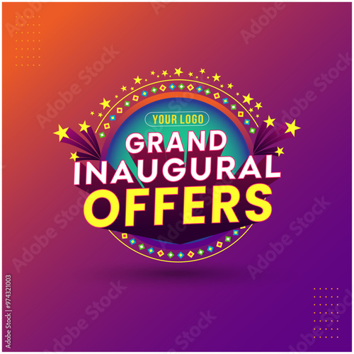 Grand Inaugural Offers Logo Label Design Vector. Shopping, New store, New Business, Opening, Grand Opening