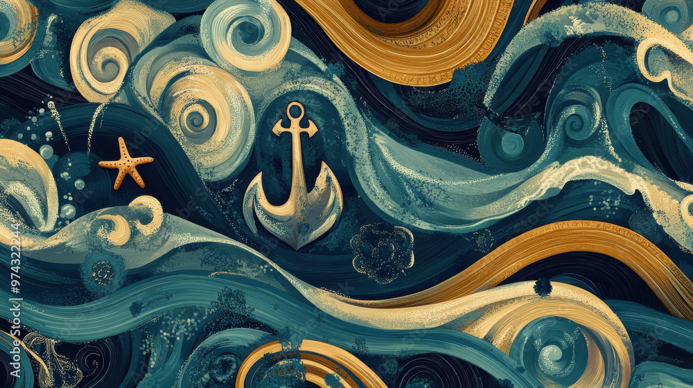 Sea Waves & Anchor Art. Sea Waves & Anchor Art.