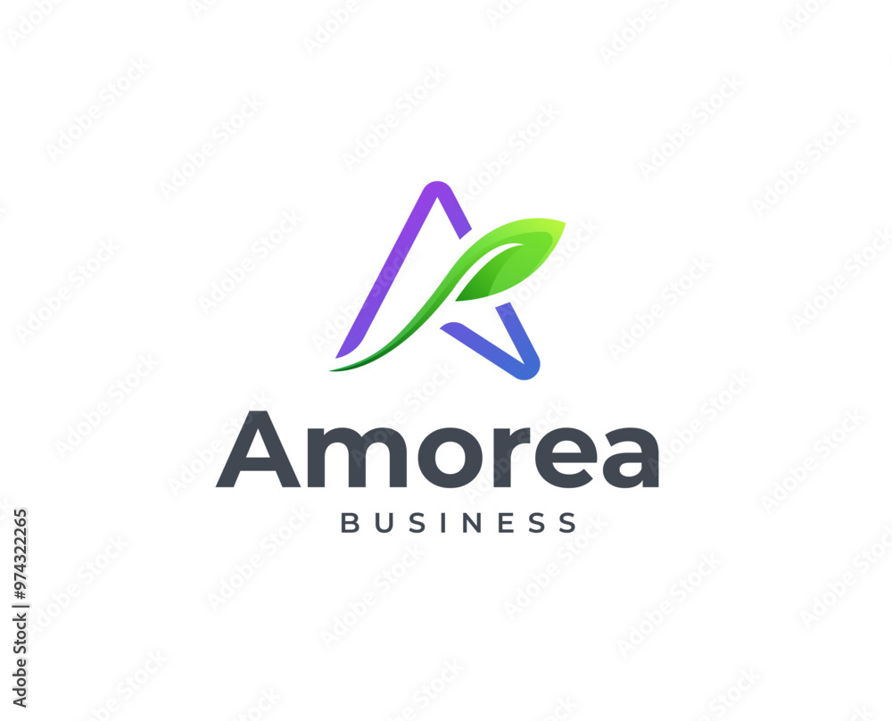 Fototapeta premium Modern letter A logo design with leaf icon symbol vector illustration 