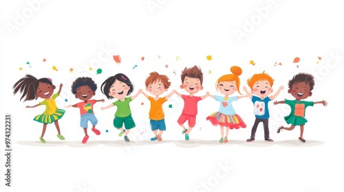 Joyful Multicultural Children Embracing Cultural Diversity in Vector Art
