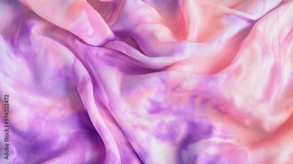 Obraz premium A close-up of a tie-dye shirt in pastel pinks and purples, showcasing the soft blending of colors and unique pattern