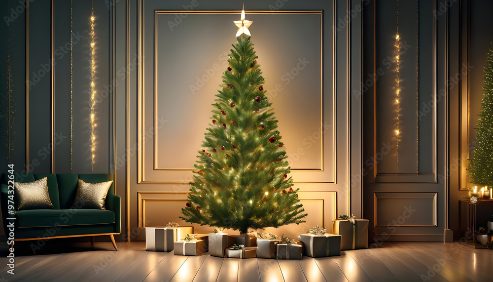 Fototapeta premium Festive Christmas tree with gifts