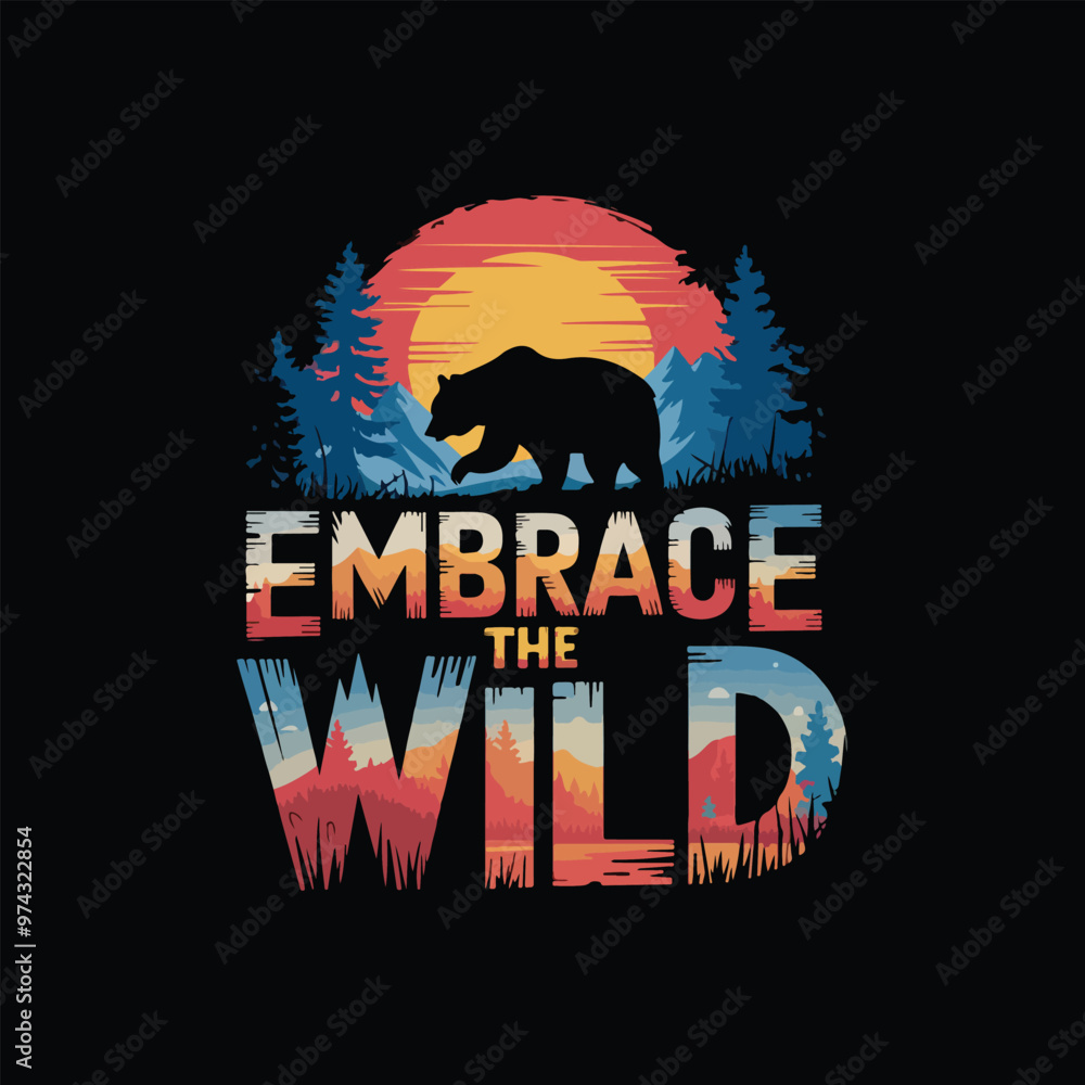 Outdoor Adventure T Shirt Design apparel for fishing hunting poster colorfull print background